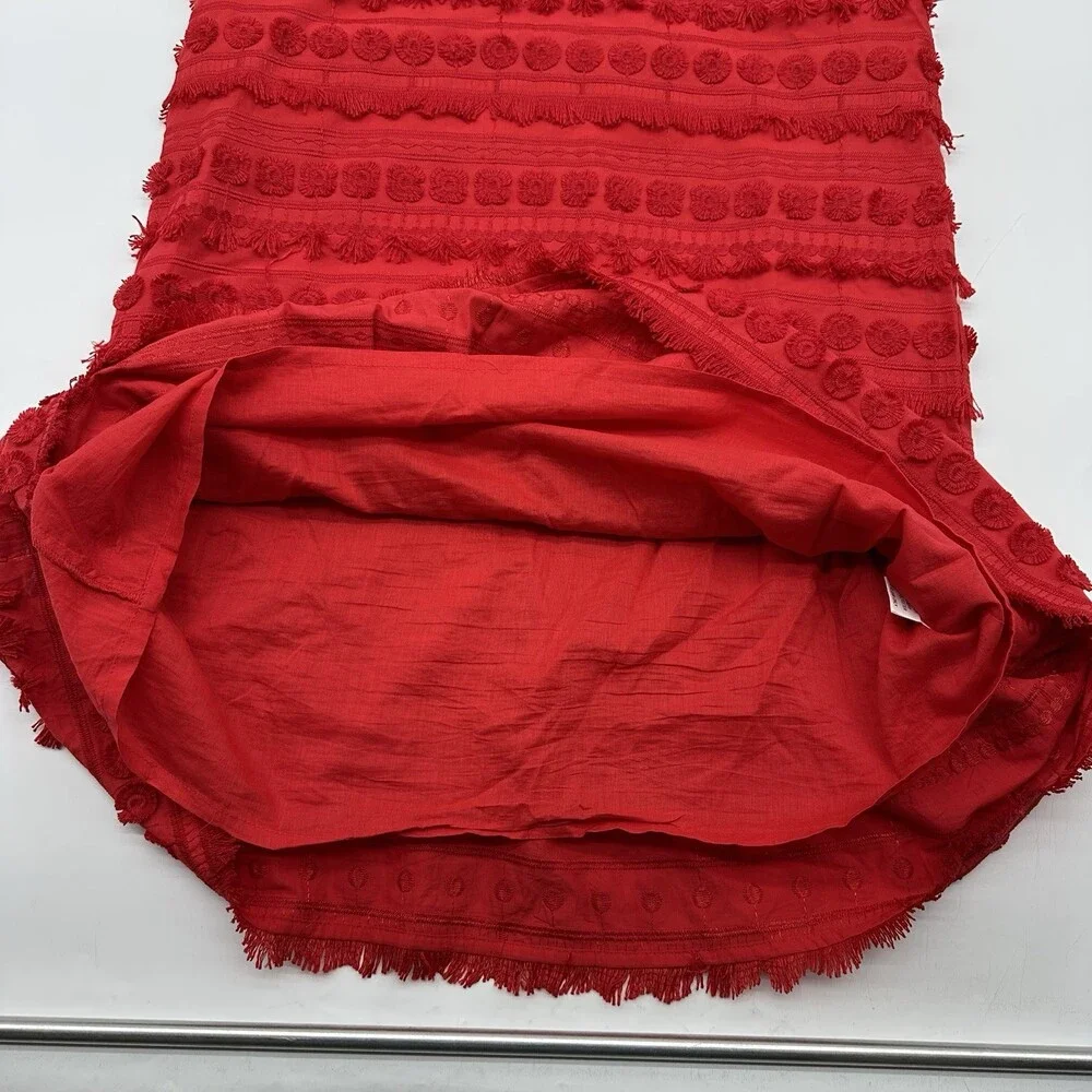 Marie Oliver Herra Women's Size XS Salsa Red Embroidery & Fringe Shift Dress - Picture 8 of 15